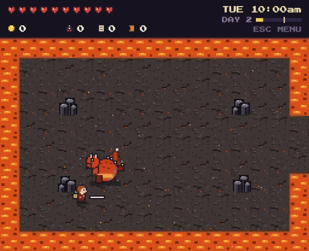 Rex in the Cinder Drake’s lair, a stone floor ringed with lava, his bone folder out as the drake charges at him.